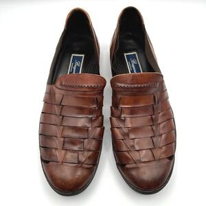 Bragano Slip On Shoes Men Sz 11.5 Brown Woven Leather Italian Fisherman Sandals